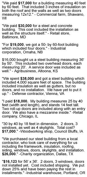 recent pricing steel buildings